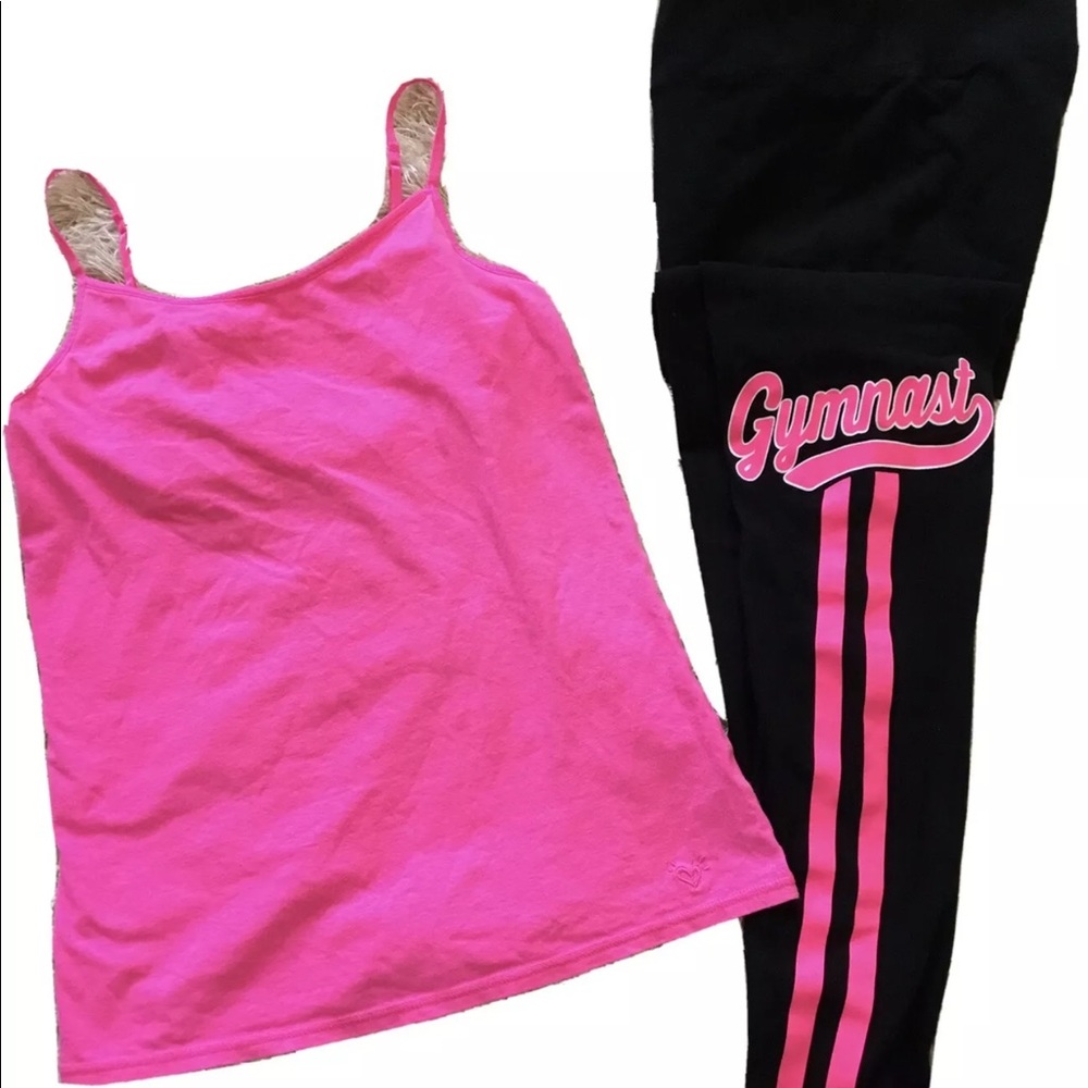 JUSTICE 18 CAMI GYMNAST YOGA PANTS OUTFIT EUC